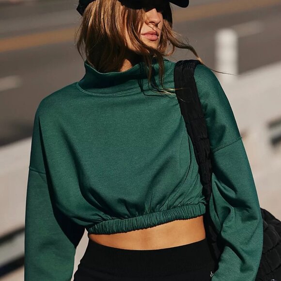 Free People Movement Gigi Cropped Layer Top in Smoked Pine SMALL NWT - Picture 6 of 8